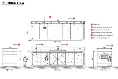 Technical drawing of a Ap-2 apple Cabin modular living unit with labeled dimensions and features on a white background.