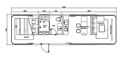 Floor plan diagram of a SX-3 space Capsule moodular unit pod layout with labelled sections.