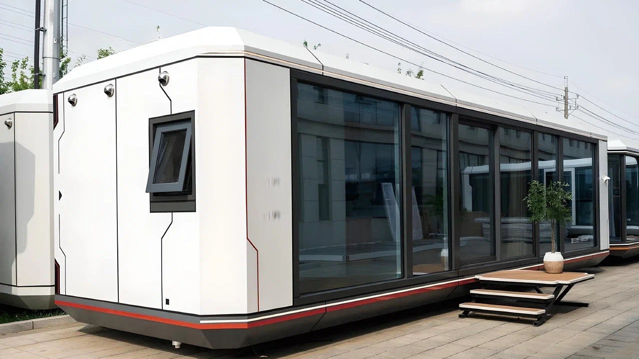 Modular AP-2 Blalnced appe Cabin pod with large windows on a paved area